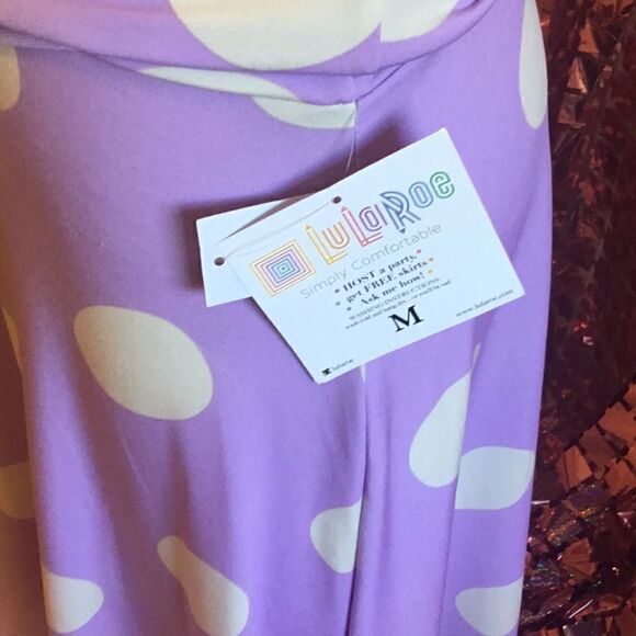 LULAROE AZURE skirt in purple & white polka dots, size medium - Picture 7 of 12